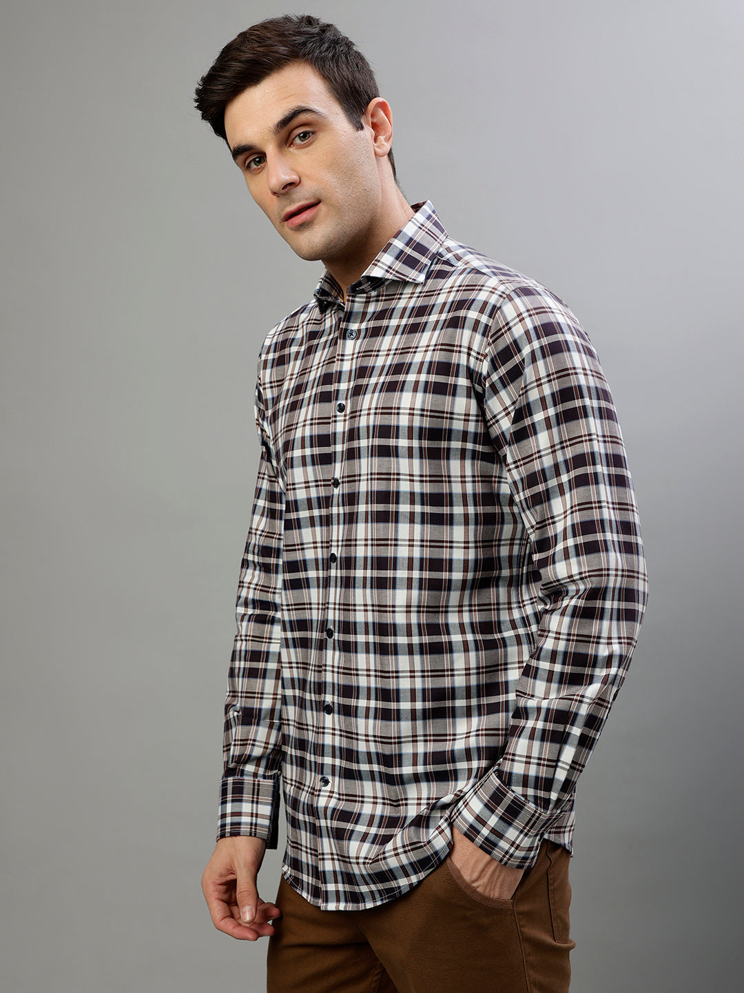 Bruun & Stengade Brown Fashion Checked Regular Fit Shirt