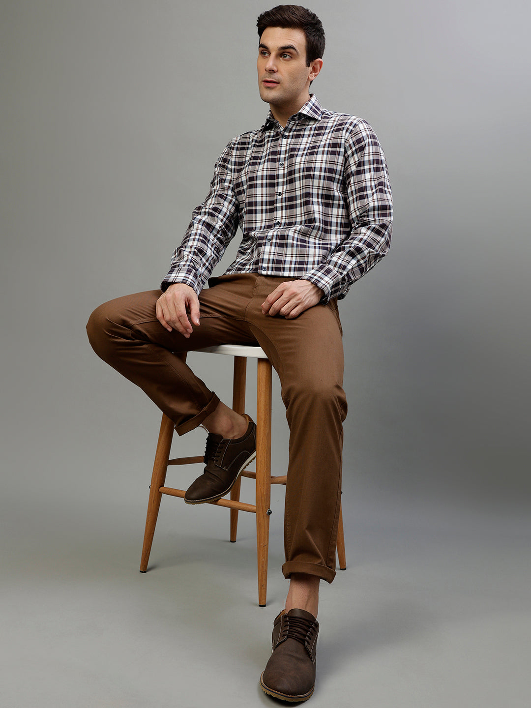 Bruun & Stengade Brown Fashion Checked Regular Fit Shirt
