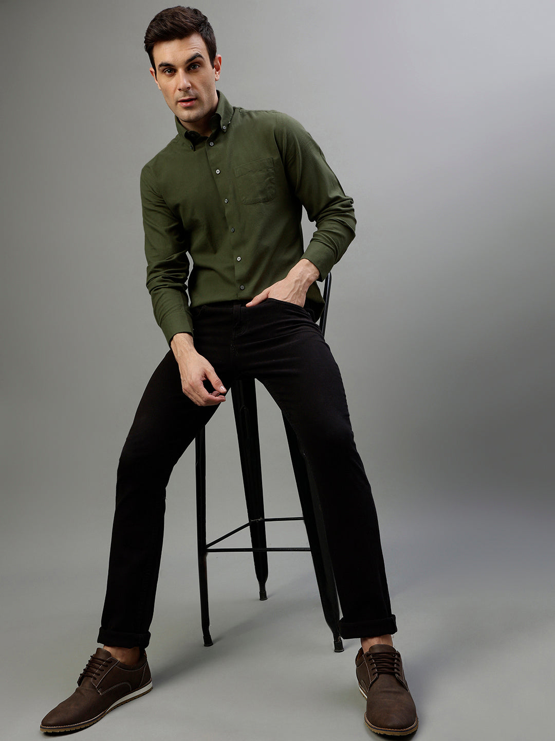 Fostino Plain Lycra Dark Green Full Sleeves Shirt - Fostino Shirts