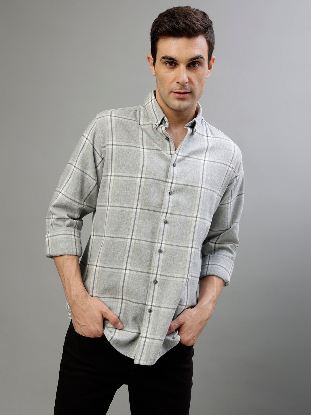 Bruun & Stengade Grey Fashion Checked Regular Fit Shirt