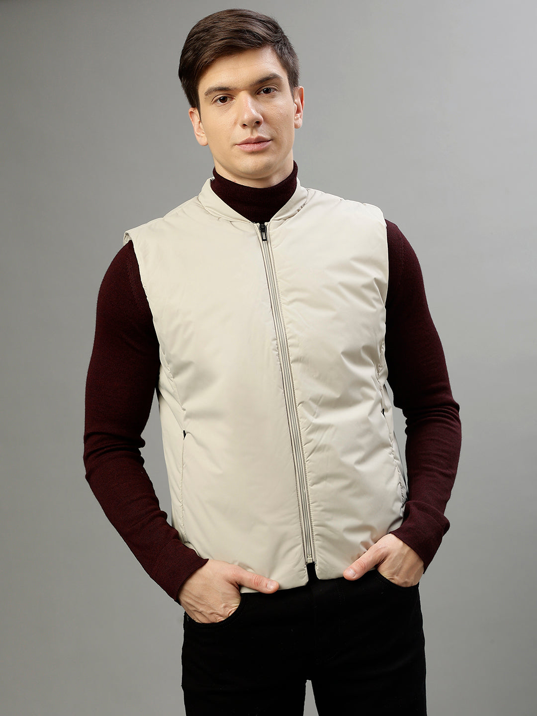 Lindbergh Men Solid Stand Collar Sleeveless Jacket