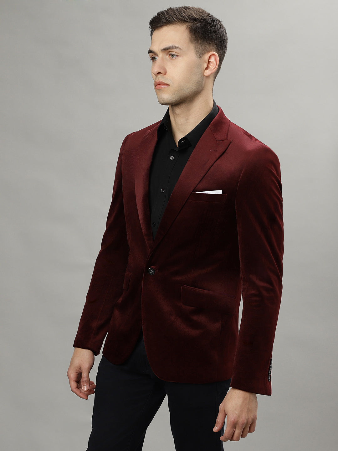 Lindbergh Men Burgundy Single-Breasted Peaked Lapel Long Sleeves Blazer