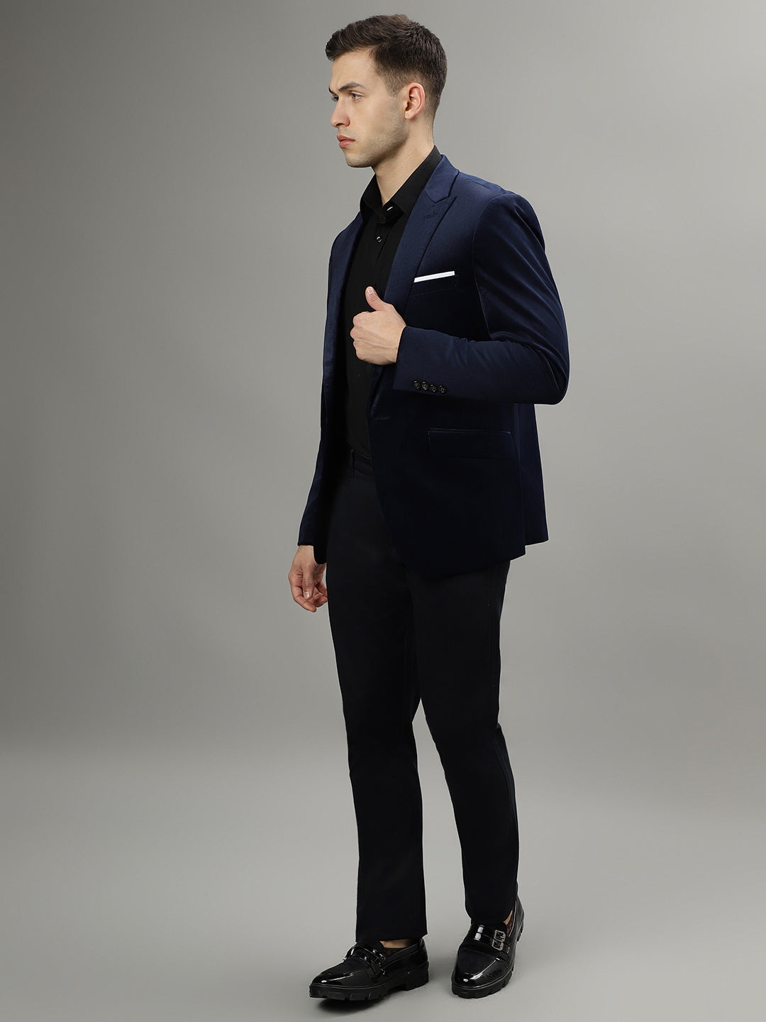 Lindbergh Men Navy Blue Single-Breasted Peaked Lapel Long Sleeves Blazer