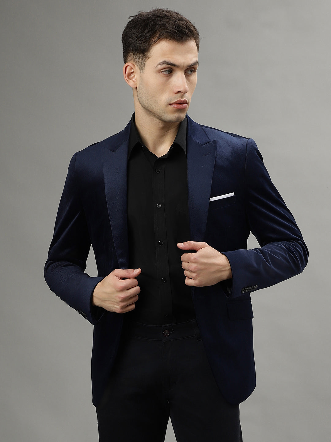 Lindbergh Men Navy Blue Single-Breasted Peaked Lapel Long Sleeves Blazer