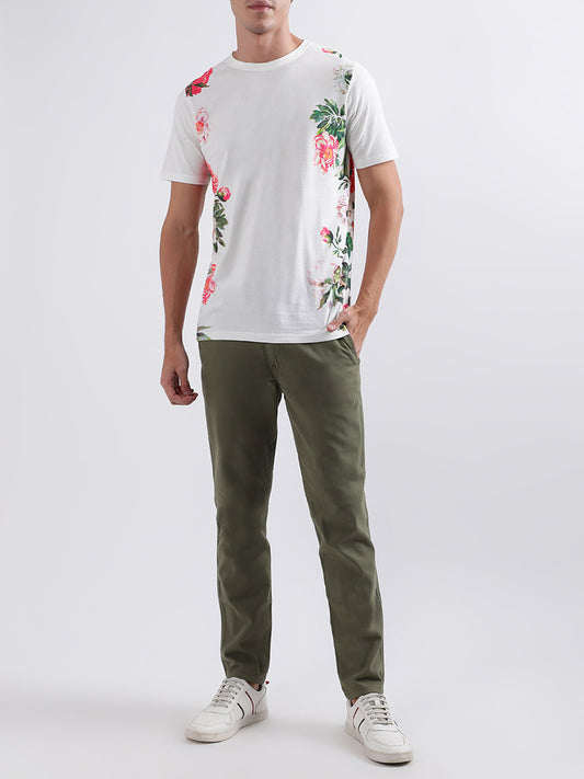 Lindbergh Off White Floral Print Regular Fit T-Shirt