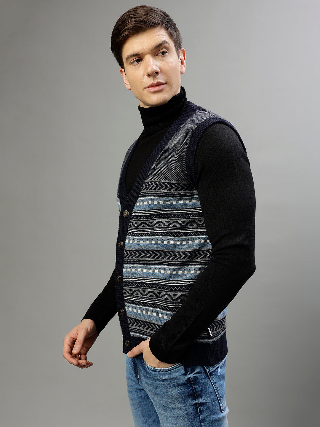 Lindbergh Men Printed V Neck Sleeveless Sweater