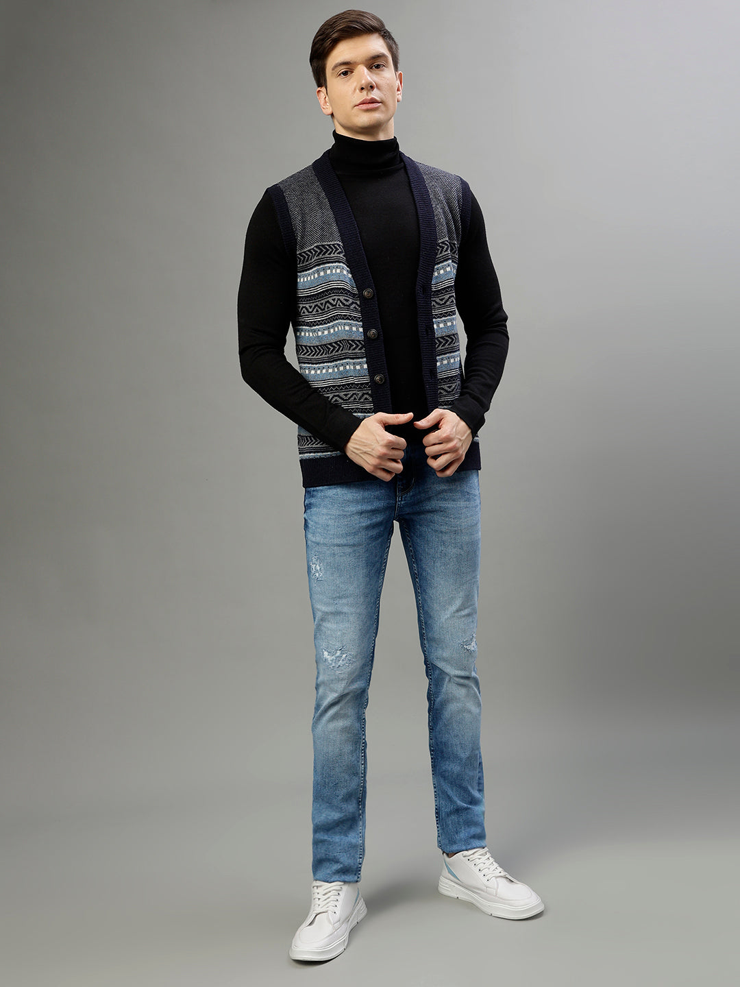 Lindbergh Men Printed V Neck Sleeveless Sweater