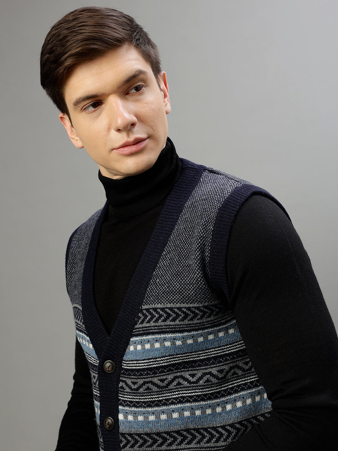 Lindbergh Men Printed V Neck Sleeveless Sweater