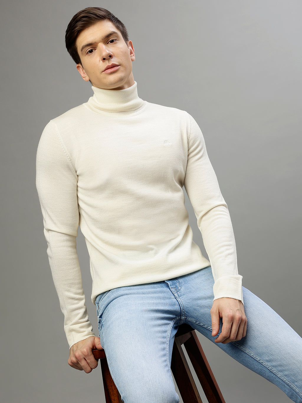 Jeans White Long Sleeve Turtleneck Top Lindbergh Men Solid Turtle