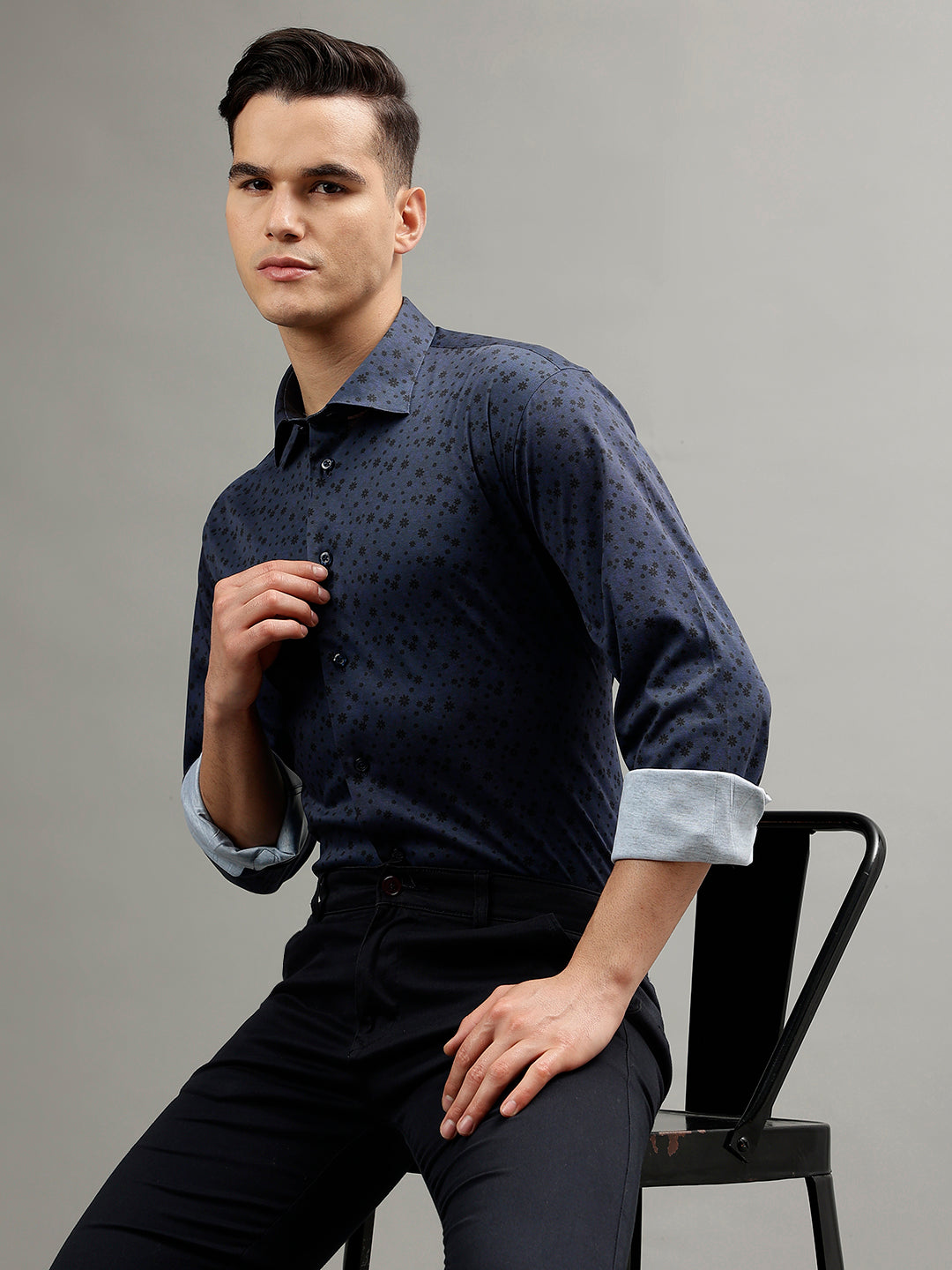 Matinique Navy Blue Fashion Printed Regular Fit Shirt