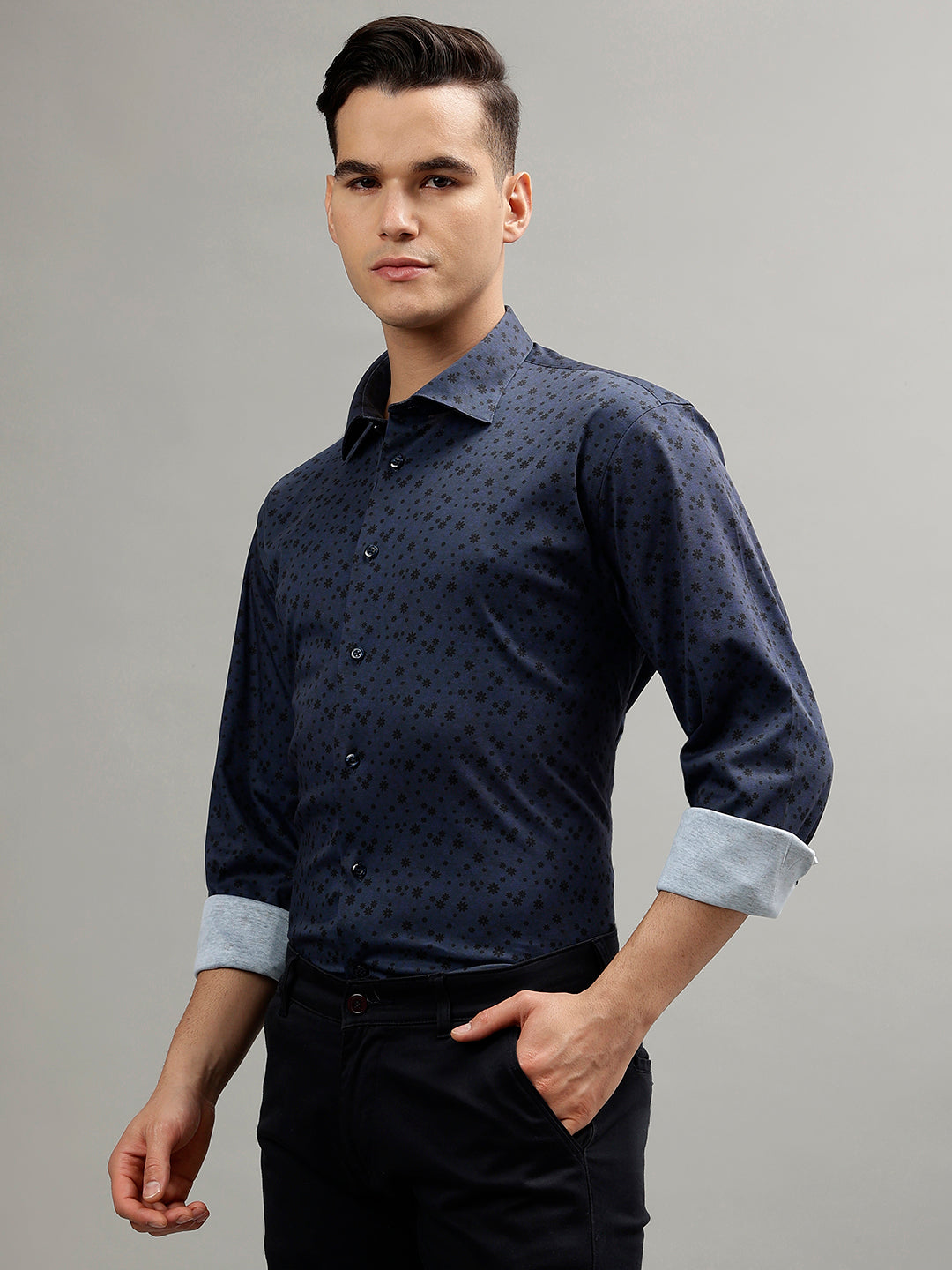 Matinique Navy Blue Fashion Printed Regular Fit Shirt