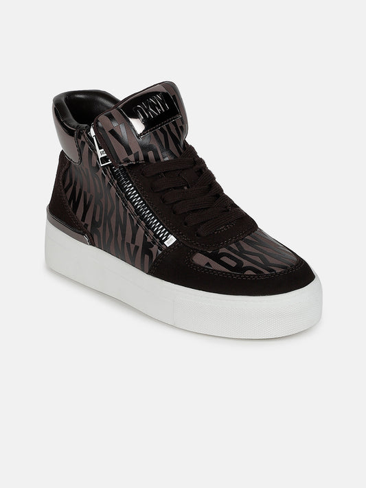 Dkny Women Brown Printed Round Toe Lace-Ups Sneakers