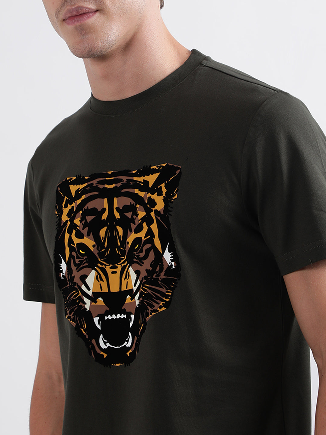 Antony Morato Military Green Animal Print Regular Fit T-Shirt
