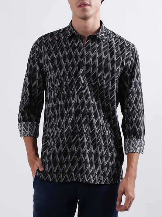 Antony Morato Black Printed Regular Fit Shirt