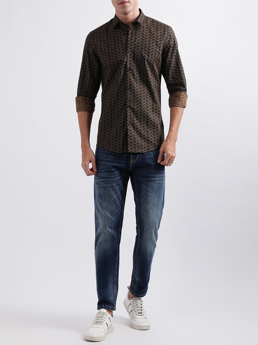 Antony Morato Beige Printed Slim Fit Shirt