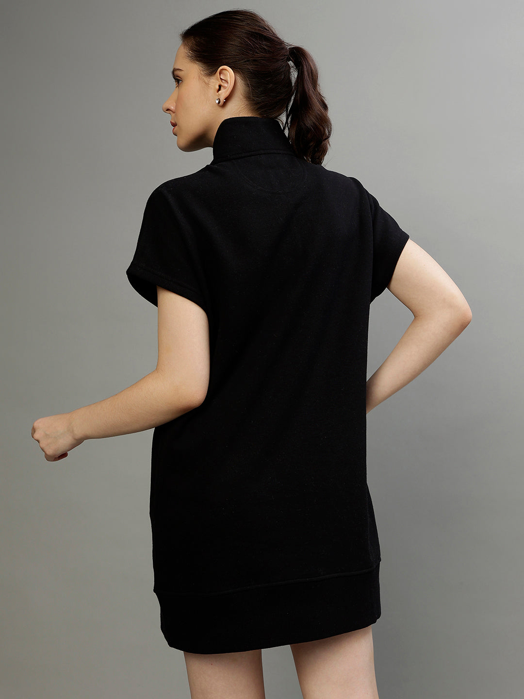 Dkny Women Solid High Neck Short Sleeves Dress