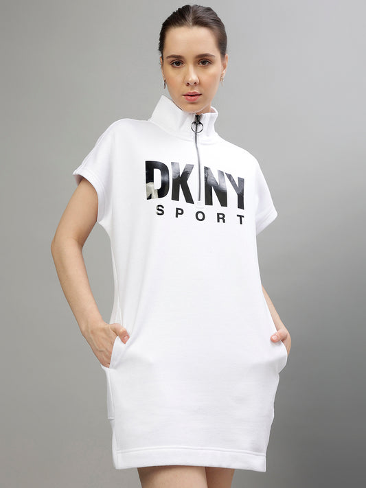 Dkny Women Printed High Neck Short Sleeves Dress
