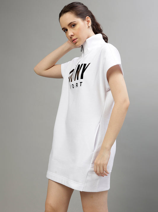Dkny Women Printed High Neck Short Sleeves Dress