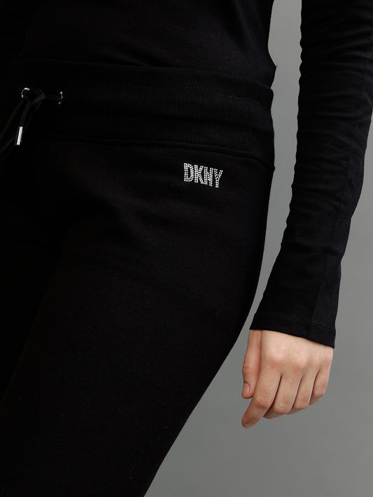 Dkny Women Black Solid Regular Fit Trackpants