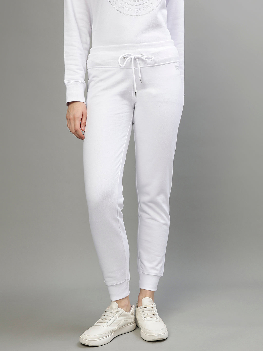 Dkny Women White Solid Regular Fit Trackpants