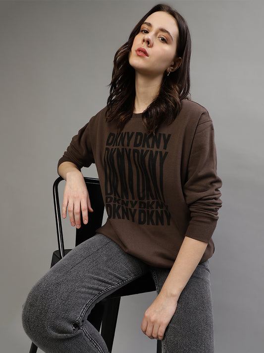 Dkny Women Printed Round Neck Full Sleeves Sweatshirt