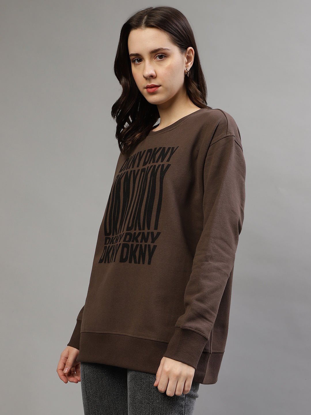 Dkny Women Printed Round Neck Full Sleeves Sweatshirt
