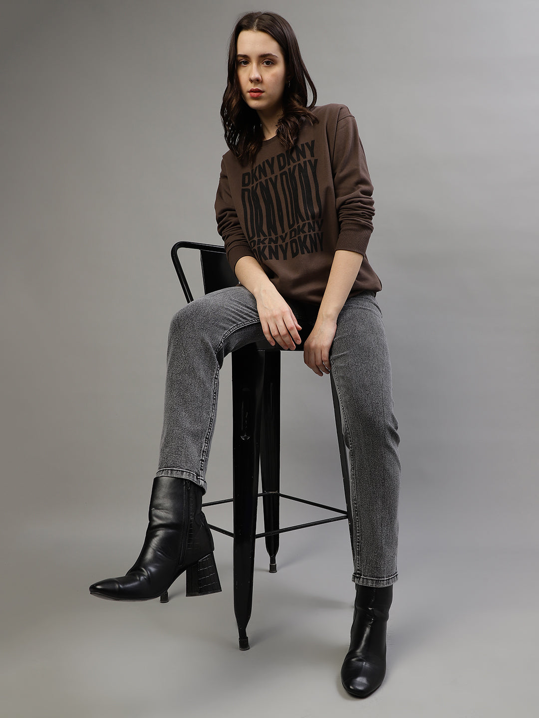 Dkny Women Printed Round Neck Full Sleeves Sweatshirt