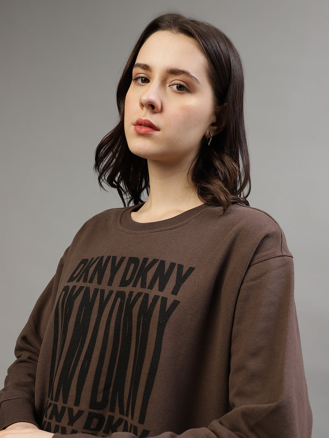 Dkny Women Printed Round Neck Full Sleeves Sweatshirt