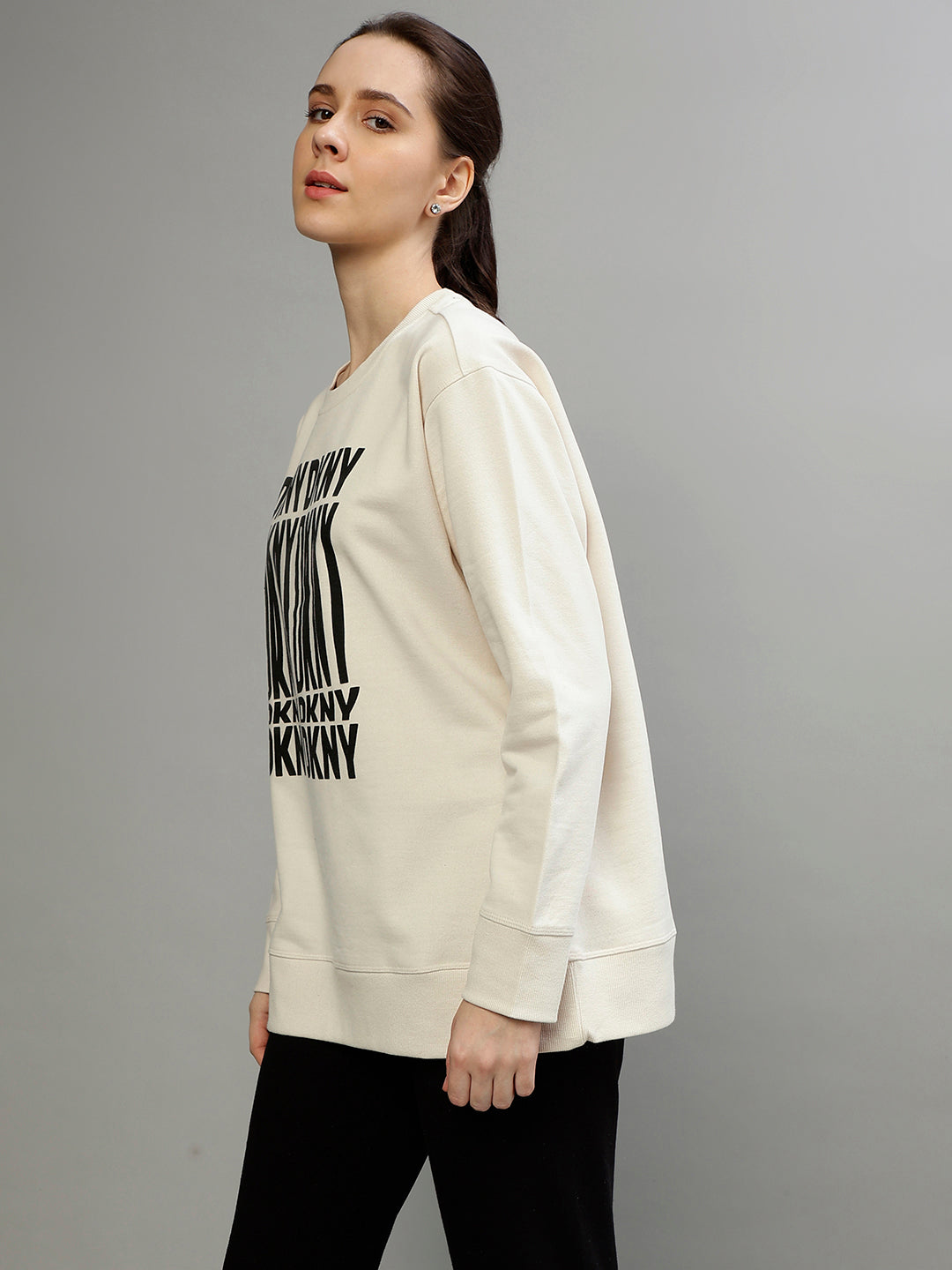 Dkny Women Printed Round Neck Full Sleeves Sweatshirt