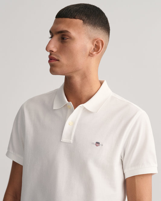 Gant Men White Solid Polo Collar Short Sleeves T-shirt