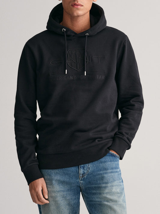 Gant Men Black Solid Hooded Sweatshirt