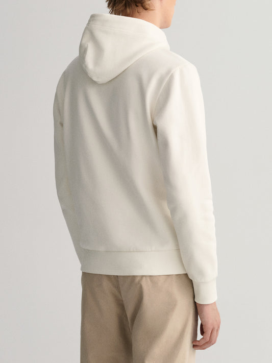 Gant Men Off White Solid Hooded Sweatshirt