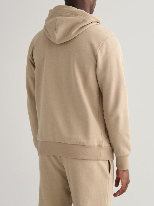 Gant Men Beige Solid Hooded Sweatshirt