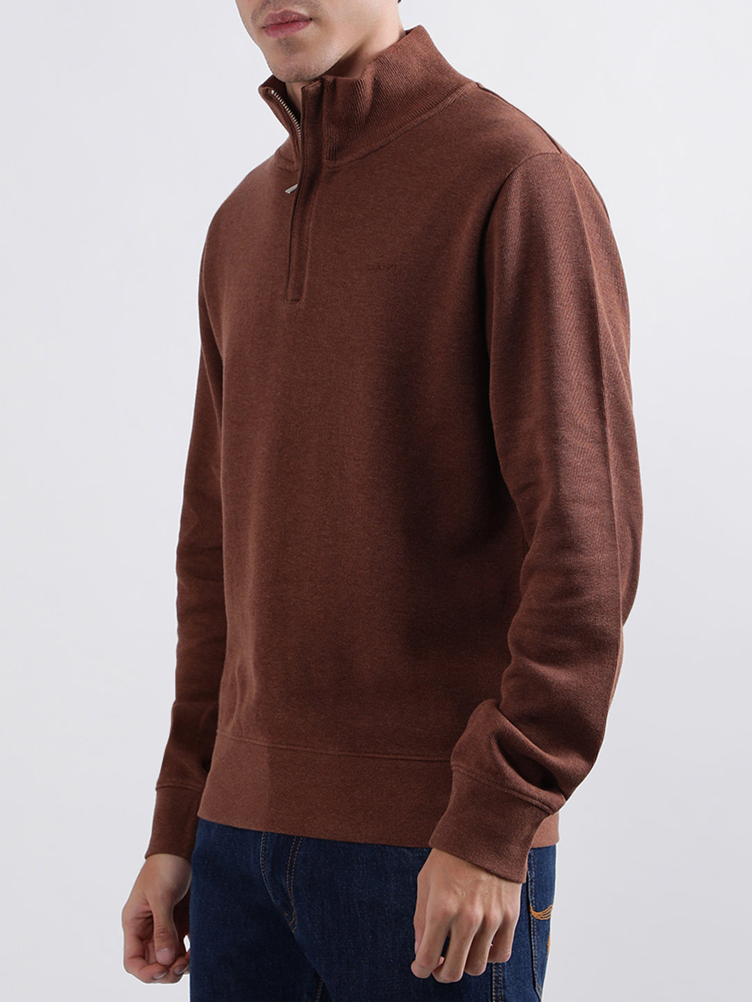 Gant Men Brown Solid High Neck Sweatshirt