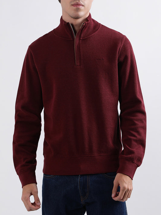 Gant Men Red Solid High Neck Sweatshirt