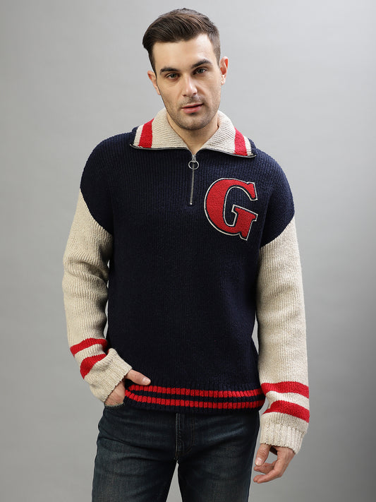 Gant Men Color-blocked Cutway Collar Full Sleeves Sweater