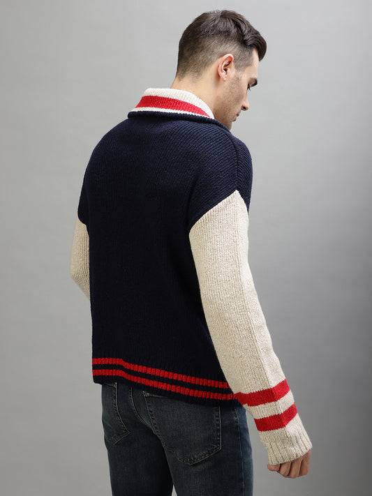 Gant Men Color-blocked Cutway Collar Full Sleeves Sweater