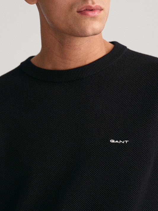 Gant Men Black Solid Round Neck Sweater