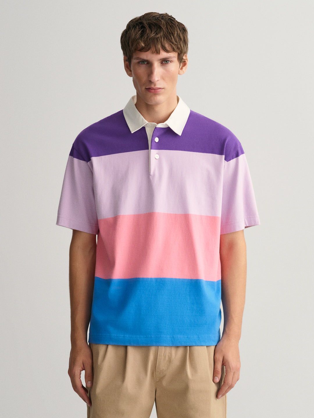 Gant Retro Block Striped Polo Collar Cotton T-shirt