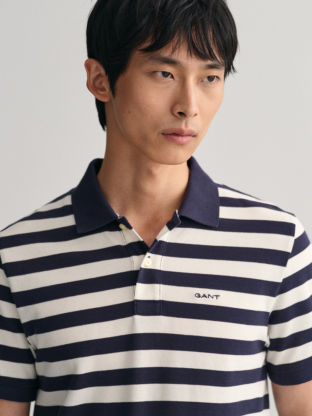 Gant Men Blue Striped Polo Collar T-shirt