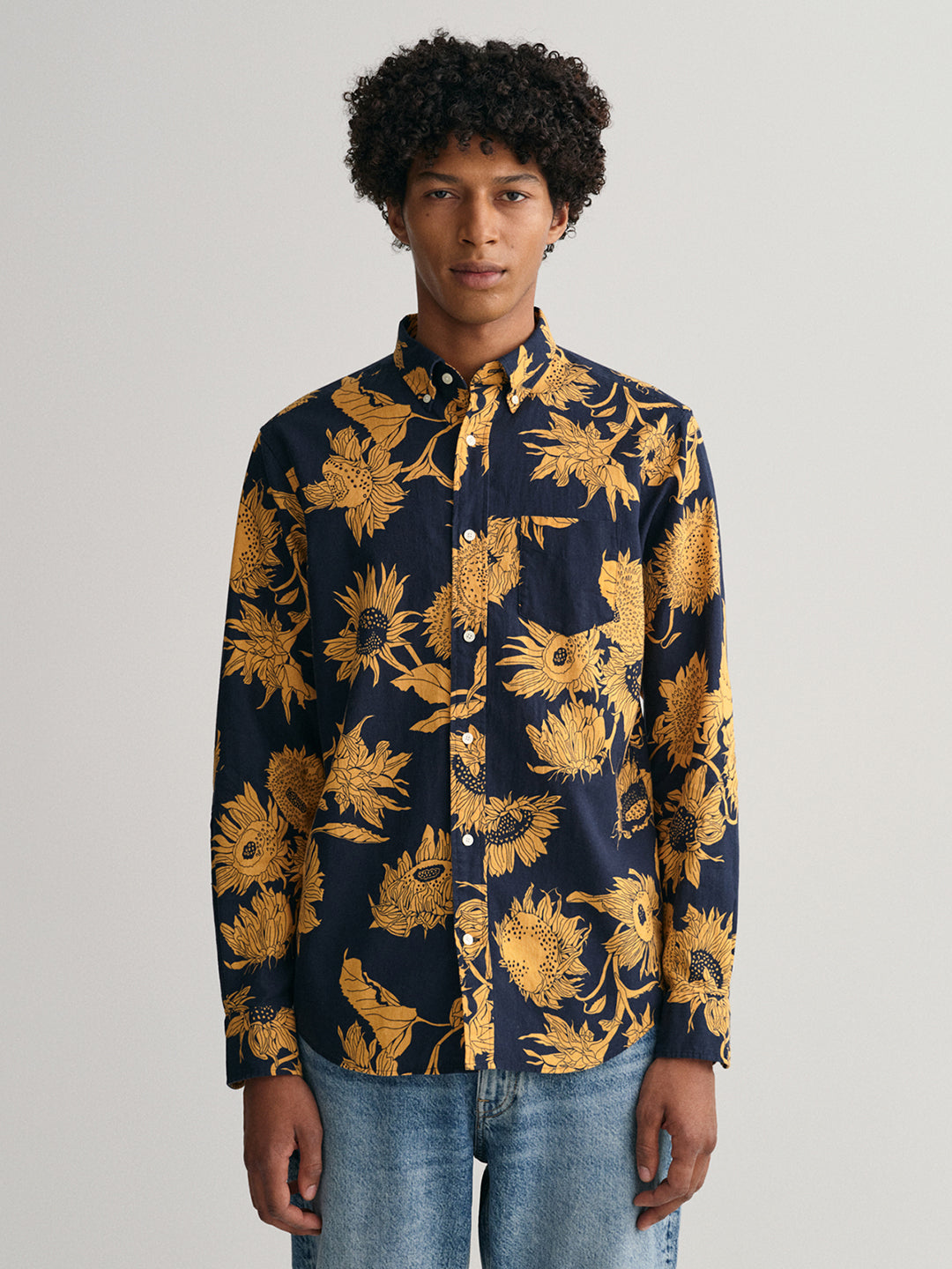 Gant Classic Sunflower Printed Button Down Collar Cotton Linen Casual Shirt