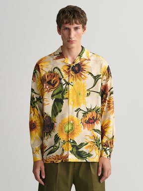 Gant Relaxed Sunflower Printed Cuban Collar Silk Casual Shirt