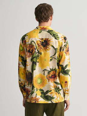 Gant Relaxed Sunflower Printed Cuban Collar Silk Casual Shirt