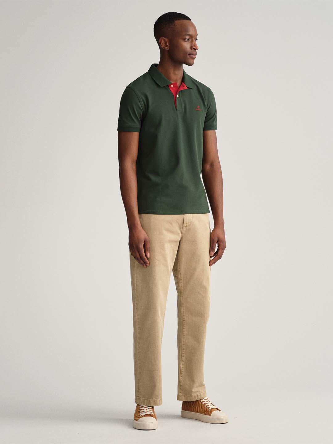 Gant Men Green Solid Polo Collar Applique T-shirt