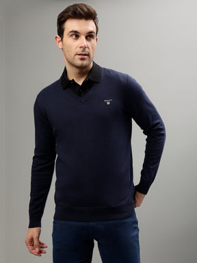 Gant Men Solid V Neck Long Sleeves Sweater