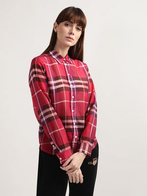 Gant Women Red  Purple Checked Cotton Casual Shirt