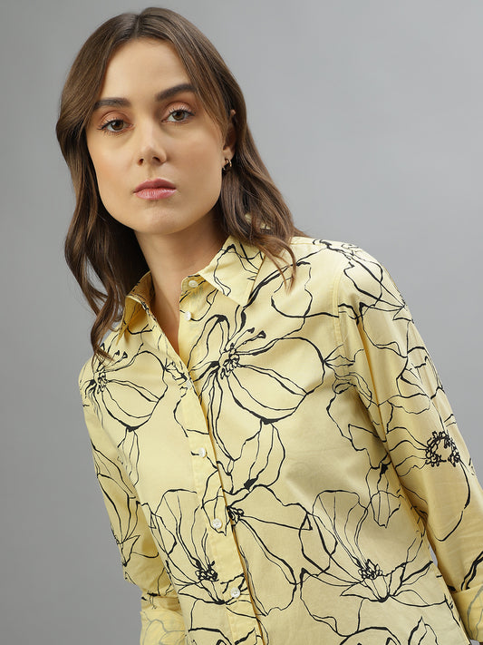 Gant Light Yellow Fashion Printed Regular Fit Shirt