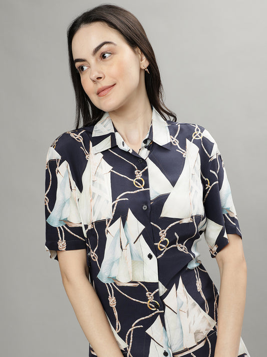 Gant Women Printed Spread Collar Short Sleeves Shirt Dress