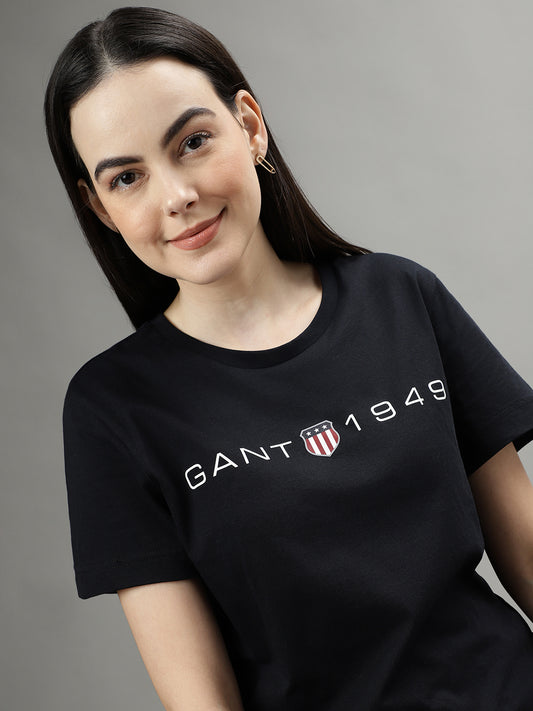 Gant Black Fashion Logo Regular Fit T-Shirt