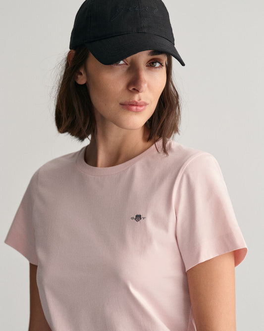 Gant Women Pink Solid Round Neck Short Sleeves T-shirt